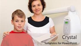  Presentation with jaw - PPT layouts having boy in dental clinic focus background and a soft green colored foreground