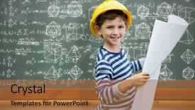  Presentation with compensation plan - Slide set with boy in hard hat holding background and a  colored foreground
