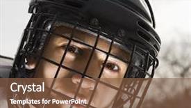  Presentation with ice hockey - Beautiful PPT theme featuring boy in ice hockey uniform backdrop and a tawny brown colored foreground