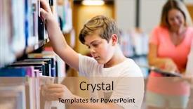  Presentation with library - Theme having boy in library choosing books background and a  colored foreground
