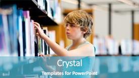 Presentation with books - Beautiful slide set featuring boy in library choosing books backdrop and a  colored foreground