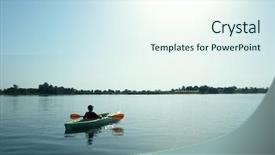  Presentation with green lake - PPT theme with boy in life jacket background and a sky blue colored foreground