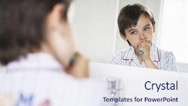  Presentation with mirror reflection - Colorful PPT theme enhanced with boy in mirror brushing teeth backdrop and a sky blue colored foreground