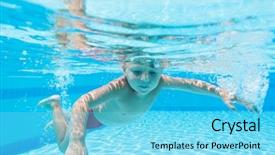  Presentation with swim boy - Slide set enhanced with boy in red swim trunks under water in the pool background and a light blue colored foreground