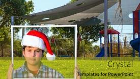  Presentation with mental - Beautiful presentation theme featuring boy-in-santa-claus-hat backdrop and a gold colored foreground