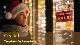  Presentation with christmas holidays - Slides enhanced with boy-in-santas-hat-looking background and a tawny brown colored foreground