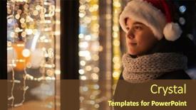  Presentation with christmas presents - Theme having boy-in-santas-hat-looking background and a tawny brown colored foreground