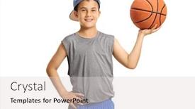  Presentation with sportswear - Audience pleasing theme consisting of boy-in-sportswear-holding backdrop and a light gray colored foreground
