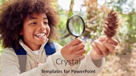  Presentation with pine cone - Presentation theme having boy-in-spring-woodlands-examining background and a coral colored foreground