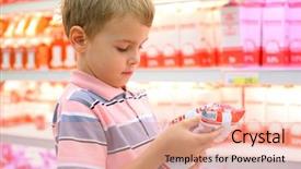  Presentation with milk - PPT theme featuring boy in store with milk background and a coral colored foreground