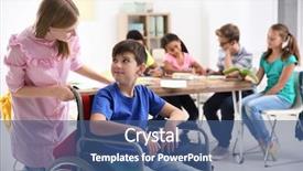  Presentation with helping - Audience pleasing PPT layouts consisting of boy in wheelchair at school backdrop and a ocean colored foreground