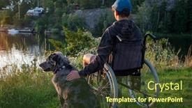 Presentation with wheelchair - Colorful presentation design enhanced with boy-in-wheelchair-at-sunset backdrop and a tawny brown colored foreground