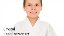  Presentation with kimono - Presentation design with boy in white kimono posing background and a sky blue colored foreground