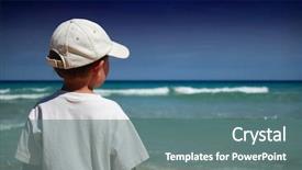  Presentation with waves - Slide set enhanced with boy-in-white-shirt-watches background and a ocean colored foreground