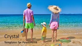  Presentation with beach bag - Slide set with boy inflatable ring beach bag background and a coral colored foreground