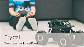  Presentation with radio - Slide deck with boy-is-holding-the-joystick background and a sky blue colored foreground