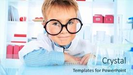  Presentation with cute science - Presentation design featuring boy is making science experiment background and a sky blue colored foreground