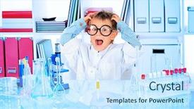  Presentation with cute science - Slide set enhanced with boy is making science experiments background and a sky blue colored foreground