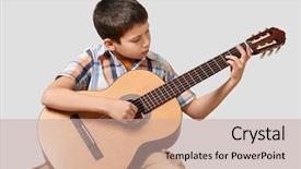  Presentation with acoustic - Colorful presentation design enhanced with boy is playing the acoustic backdrop and a coral colored foreground