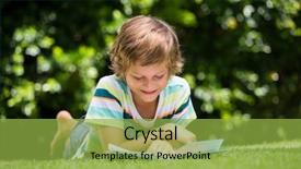  Presentation with kids reading book - Theme having boy is reading a book background and a yellow colored foreground