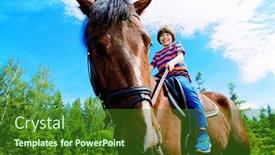  Presentation with horse riding - Slides consisting of boy is riding a horse in the park sunny summer day background and a forest green colored foreground