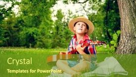  Presentation with kids fashion - Slide set consisting of boy-is-sitting background and a tawny brown colored foreground