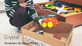  Presentation with donation - Slides having boy-is-sorting-his-toys background and a coral colored foreground