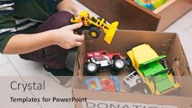  Presentation with toy - Cool new slide deck with boy-is-sorting-his-toys backdrop and a coral colored foreground