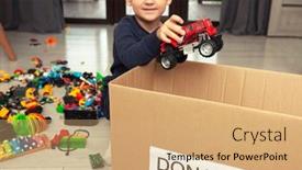  Presentation with donation - Audience pleasing presentation design consisting of boy-is-sorting-his-toys backdrop and a coral colored foreground