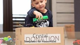  Presentation with donation - Slide deck having boy-is-sorting-his-toys background and a lemonade colored foreground