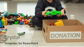  Presentation with donation - Audience pleasing PPT theme consisting of boy-is-sorting-his-toys backdrop and a mint green colored foreground