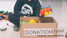  Presentation with donation - Audience pleasing PPT theme consisting of boy-is-sorting-his-toys backdrop and a coral colored foreground