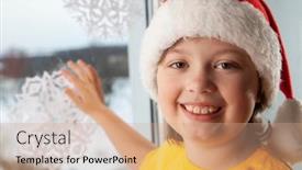  Presentation with house window - Amazing presentation design having boy-is-sticking-a-snowflake backdrop and a coral colored foreground