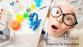  Presentation with laboratory - Presentation theme having stress child hospital - boy is studying background and a coral colored foreground