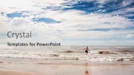  Presentation with waves - Amazing PPT theme having boy-jumping-in-the-waves backdrop and a light gray colored foreground