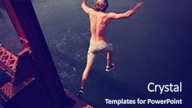  Presentation with train bridge - Amazing PPT theme having boy jumping of an old backdrop and a navy blue colored foreground