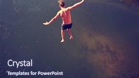  Presentation with train bridge - Slide set featuring boy jumping of an old background and a tawny brown colored foreground