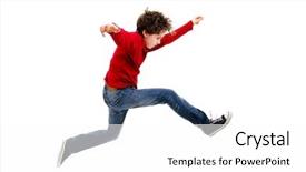  Presentation with running - Amazing PPT theme having boy jumping running isolated backdrop and a white colored foreground