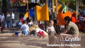  Presentation with mother baby - PPT theme with boy kinder on the playground background and a coral colored foreground