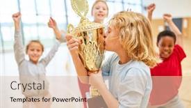  Presentation with winner cup - Theme featuring boy-kisses-the-winner-cup background and a lemonade colored foreground