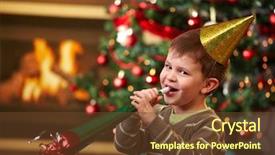  Presentation with new year - Colorful slide deck enhanced with boy laughing on new year backdrop and a tawny brown colored foreground