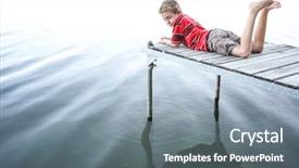  Presentation with lake dock - Cool new presentation theme with boy laying on a dock backdrop and a gray colored foreground
