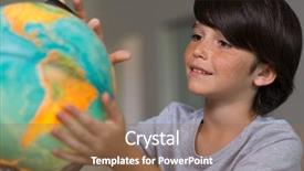  Presentation with world globe earth - Beautiful slide set featuring boy learning about the world backdrop and a coral colored foreground