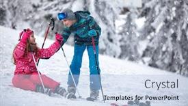  Presentation with skiing - Slide deck enhanced with boy learning young girl skiing background and a light blue colored foreground