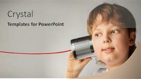  Presentation with play - Slide set consisting of boy-listen-tin-can-phone background and a light gray colored foreground