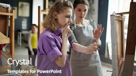  Presentation with listening - Beautiful PPT theme featuring boy listening to his tutor backdrop and a tawny brown colored foreground