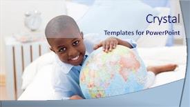  Presentation with camera - Slides having boy looking at a globe background and a sky blue colored foreground