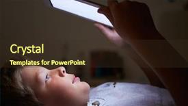  Presentation with tablets wood table tablet white - PPT theme having boy looking at digital tablet background and a  colored foreground