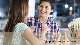  Presentation with strawberry ice cream - Audience pleasing PPT layouts consisting of boy looking at sister while having strawberry ice cream backdrop and a coral colored foreground