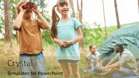  Presentation with camping - Presentation design consisting of boy-looking-through-binoculars-standing background and a yellow colored foreground